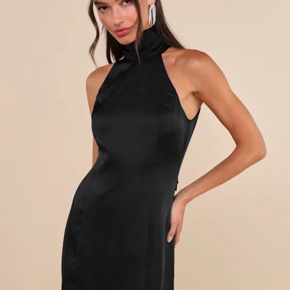 a new day Black High-Neck Satin Mini Dress